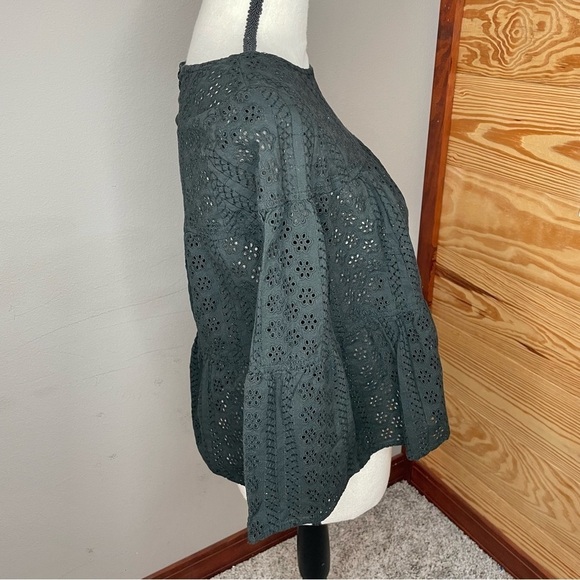 Madewell Floral Eyelet Tiered Button-Back Top in True Black Extra Small - Picture 4 of 13